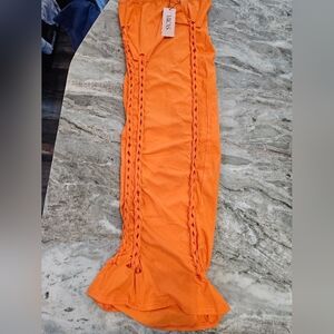 “MICAS NWT Orange Strapless Braided Cutout Bodycon Midi Dress Size M”